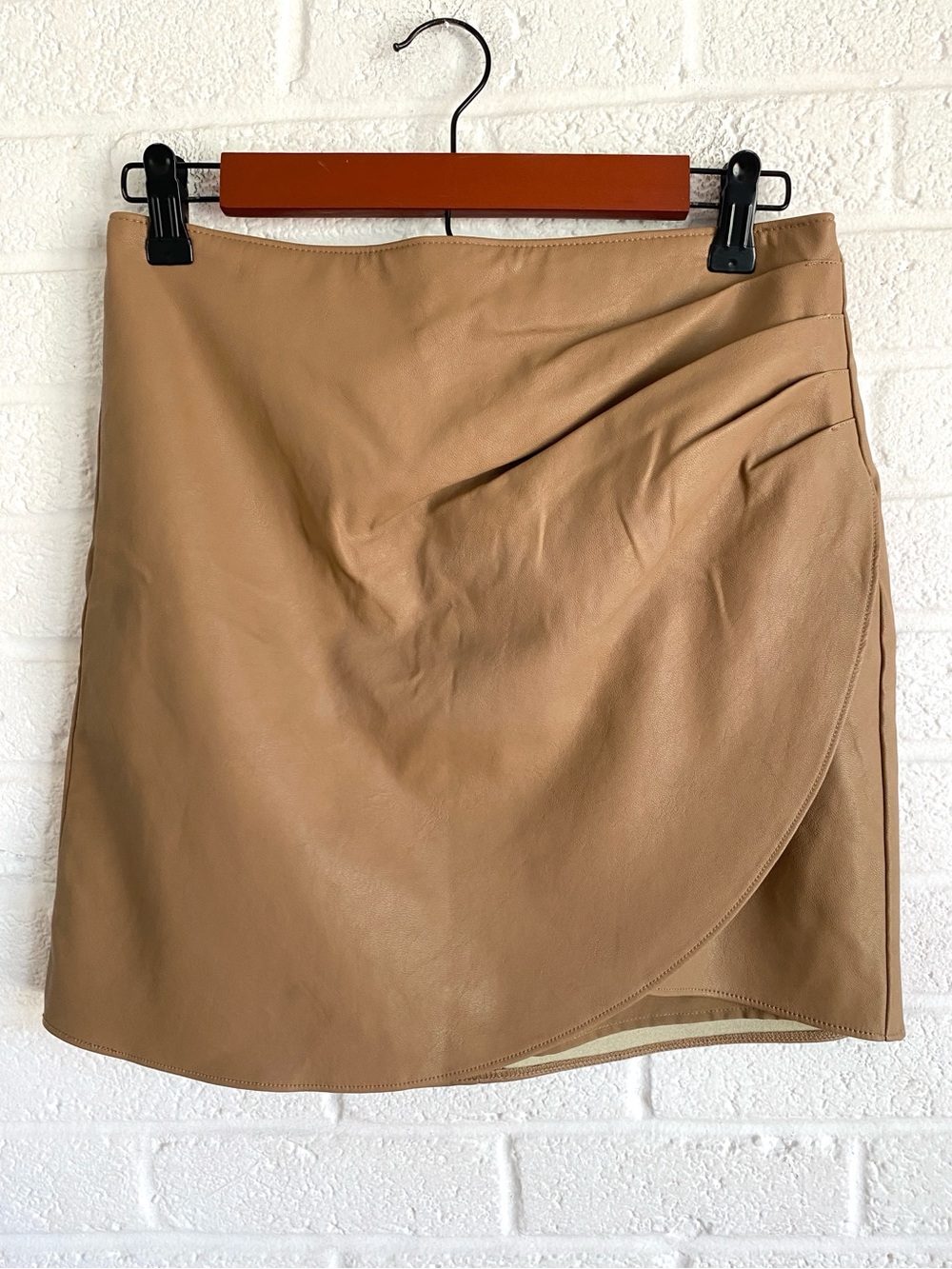 Abercrombie & Fitch Faux Leather Wrap Mini Skirt Tan Small Y2K